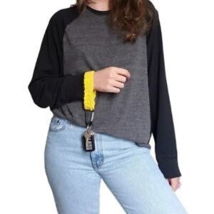 Crochet Wristlet Keychain HANDMADE Yellow w/ Black Carabiner & Key Ring NEW